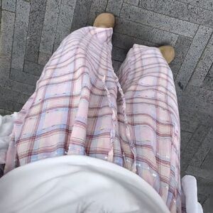 Korean Plaid Pink and White Pants